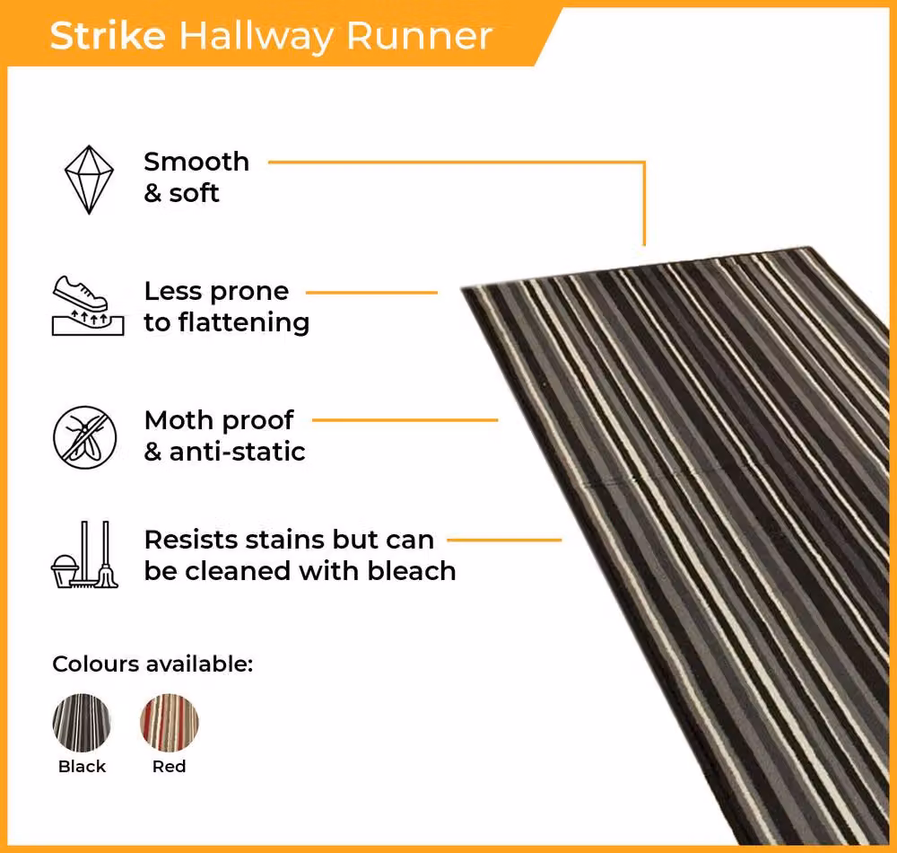 runrug Strike Hallway Carpet Runner Rug in Black, W/D/H: 70 x 330 x 0.9 cm – 3