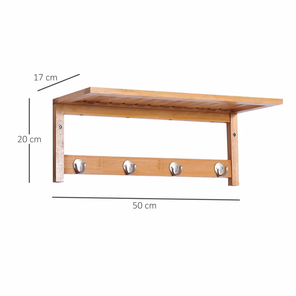 STILVORA Wall-Mounted Coat Rack with Shelf and 4 Hooks in Brown – 2