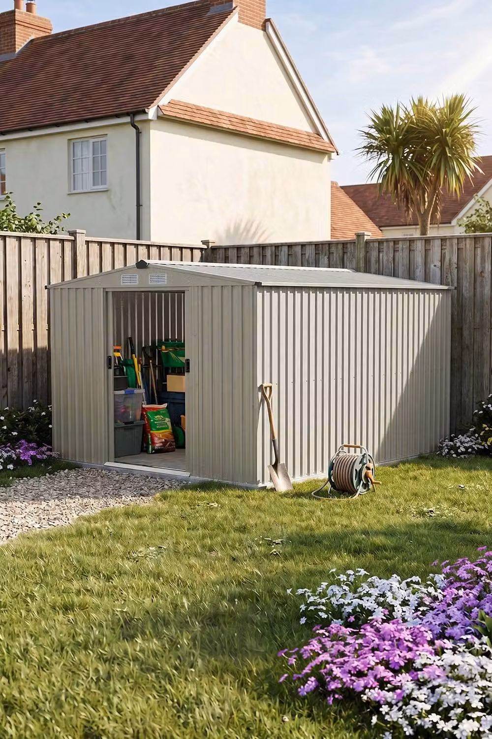 Living and Home Large Metal Garden Tool Storage Shed with Double Doors, Grey, W: 304.8 cm, D: 243.84 cm, H: 7.43 cm – 1