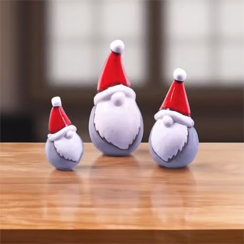 St Helens Home & Garden Ceramic Scandinavian Christmas Gonk Family Tabletop Ornaments, Set of 3, Multicolour and Grey