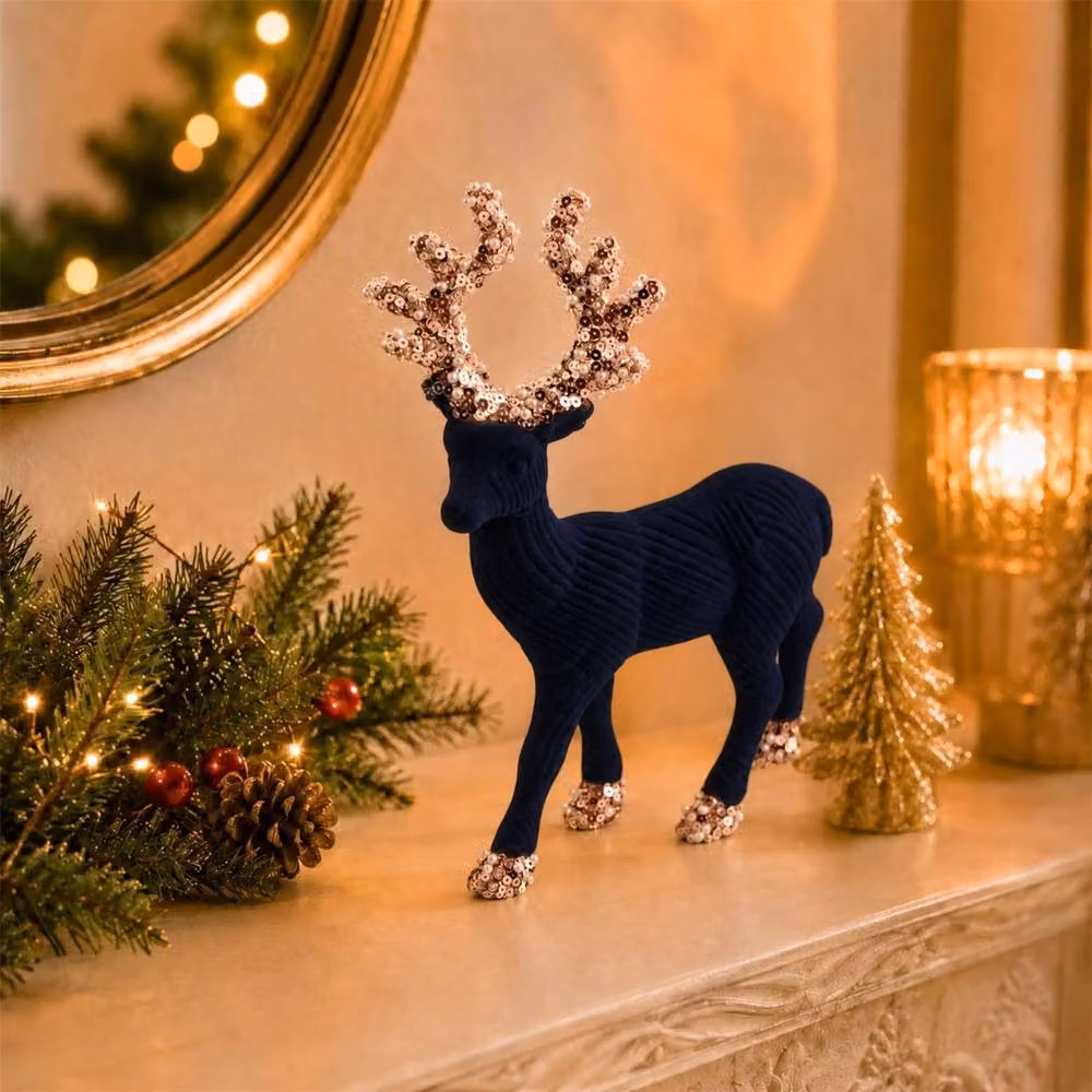 Shatchi Blue Velvet Christmas Reindeer Figurine, Height: 20 cm – 2