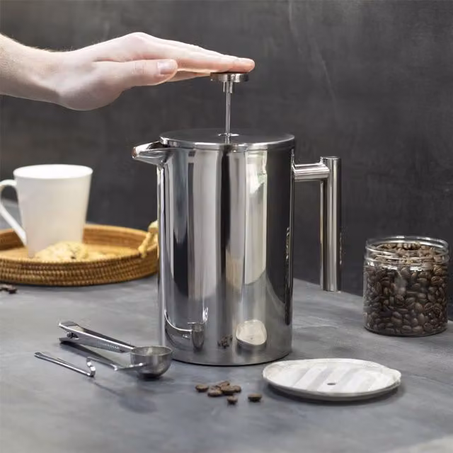 Maison & White Silver Steel French Press Cafetiere Coffee Maker