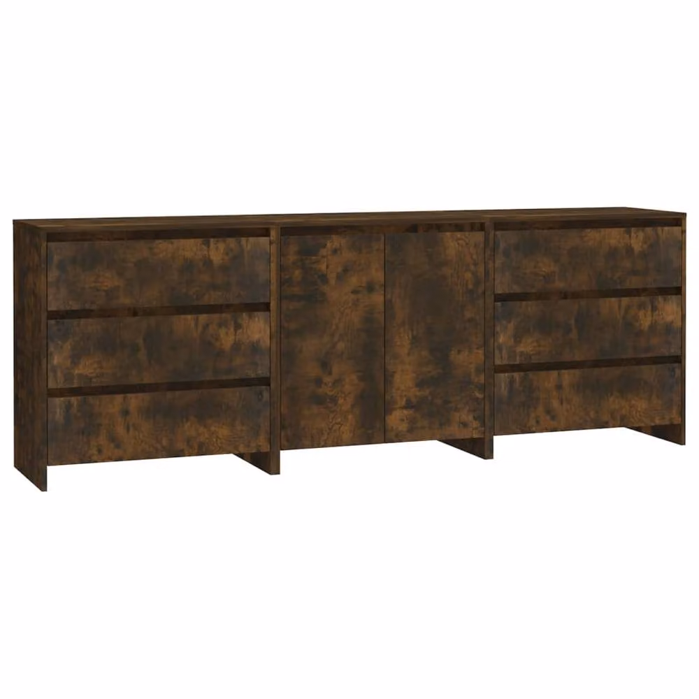 Berkfield Home Decorative 3 Piece Smoked Oak Sideboard in Brown, W/D/H: 185 x 40 x 75 cm – 2