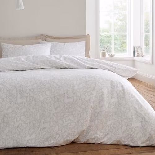 Bianca Woodland Reversible 200 Thread Count Cotton Percale Duvet Cover and Pillowcase Set, Beige, Duvet Cover: 200 x 200 cm, Pillowcases: 50 x 75 cm – 1