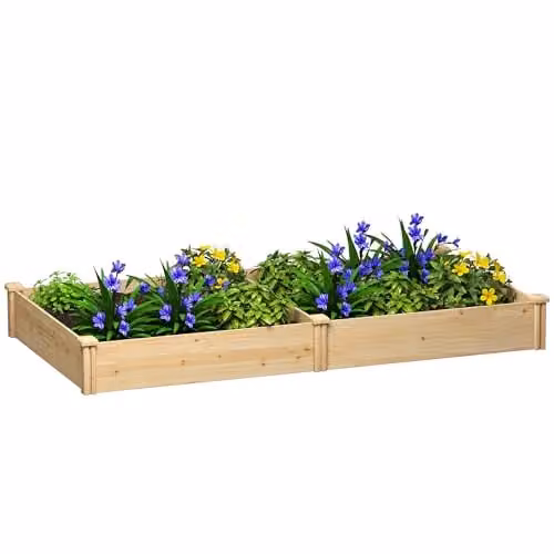 Outsunny Wooden Raised Garden Bed Planter Box in Natural Brown, W/D/H: 121 x 235 x 26 cm – 1