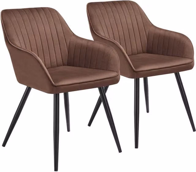 tectake Marilyn Set of 2 Velvet Dining Chairs with Armrests in Brown and Black – 1