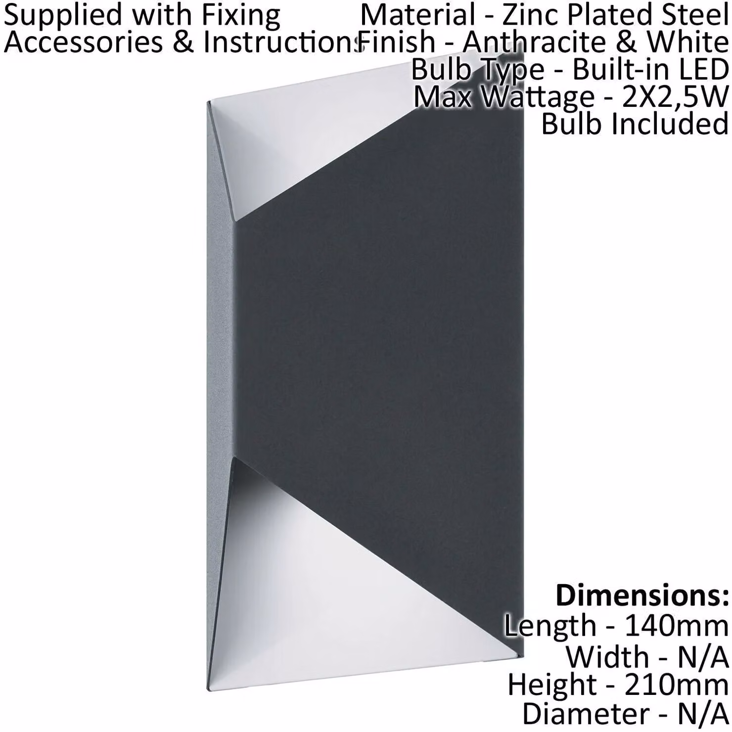 Loops 2 Pack Anthracite and White Trapeze IP44 Outdoor LED Wall Light – 2