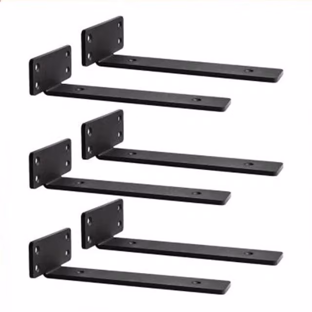 NESTLUNE 6-Piece Heavy Duty Metal Floating Shelf Brackets in Black Matt, W/D/H: 100 x 15 x 15 cm