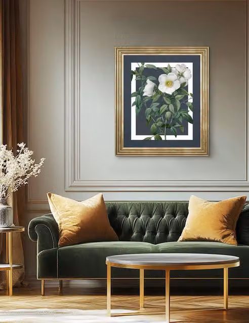 Gallery Direct Rosa Nivea Rectangular Floral Canvas Wall Art in Green, White, Gold and Multicolour