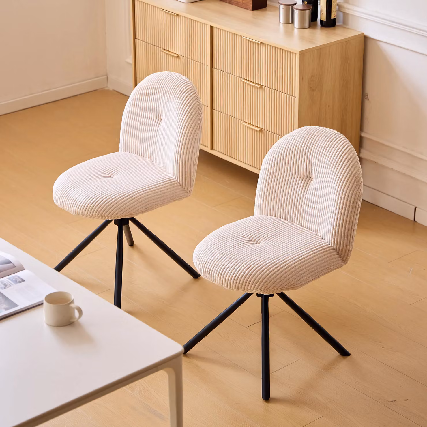 Nordlys Set of 2 Rotating Metal Dining Room Chairs in Beige and Terracotta Velvet – 2