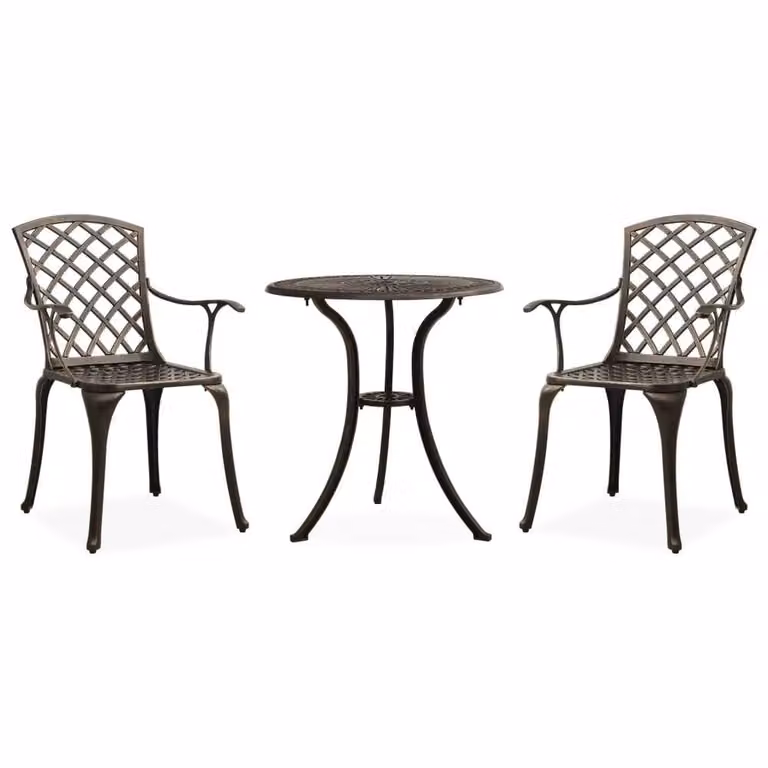 Berkfield Home 3 Piece Cast Aluminium Bistro Set in Brown