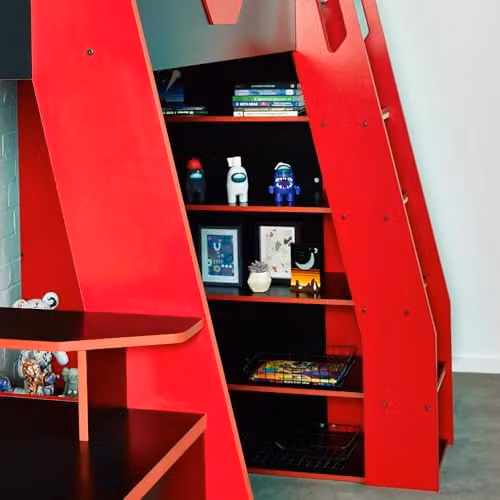 Julian Bowen Eagle Single Black and Red Wooden Gaming Highsleeper Loft Bed with Stairs and Side Compartments W/D/H: 90 x 190 x 172 cm – 13