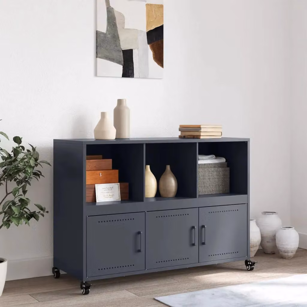 Berkfield Home Anthracite and Black Steel Sideboard with Castors, W/D/H: 100.5 x 39 x 72 cm – 3