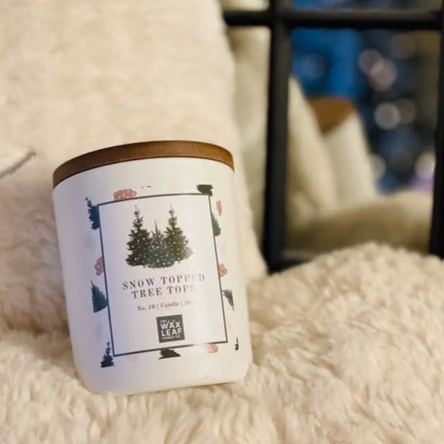 The Wax Leaf Candle Co Snow Topped Tree Tops Wood Wick Fresh Crisp Christmas Candle, White