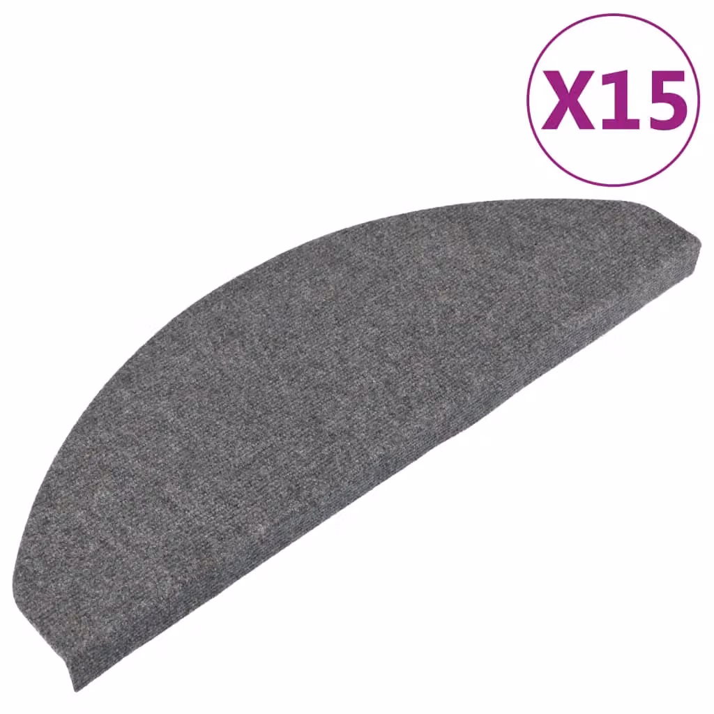 Berkfield Home Self-adhesive Non-slip Stair Mats, 15 Pieces, Grey, W: 65 cm, D: 22.5 cm, H: 3.5 cm – 2