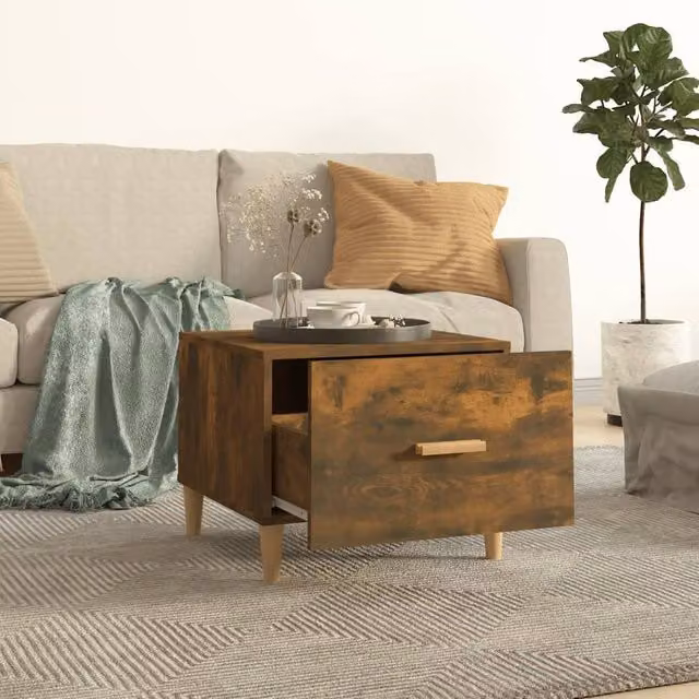 Berkfield Home Set of 2 Sturdy Smoked Oak Coffee Tables, Brown Engineered Wood, W/D/H: 50 x 50 x 40 cm