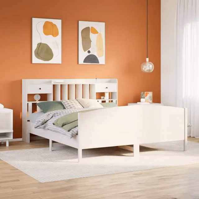 Berkfield Home Rustic Pine Bed Frame with Drawers in Concrete Grey and White, W: 75 cm, L: 190 cm