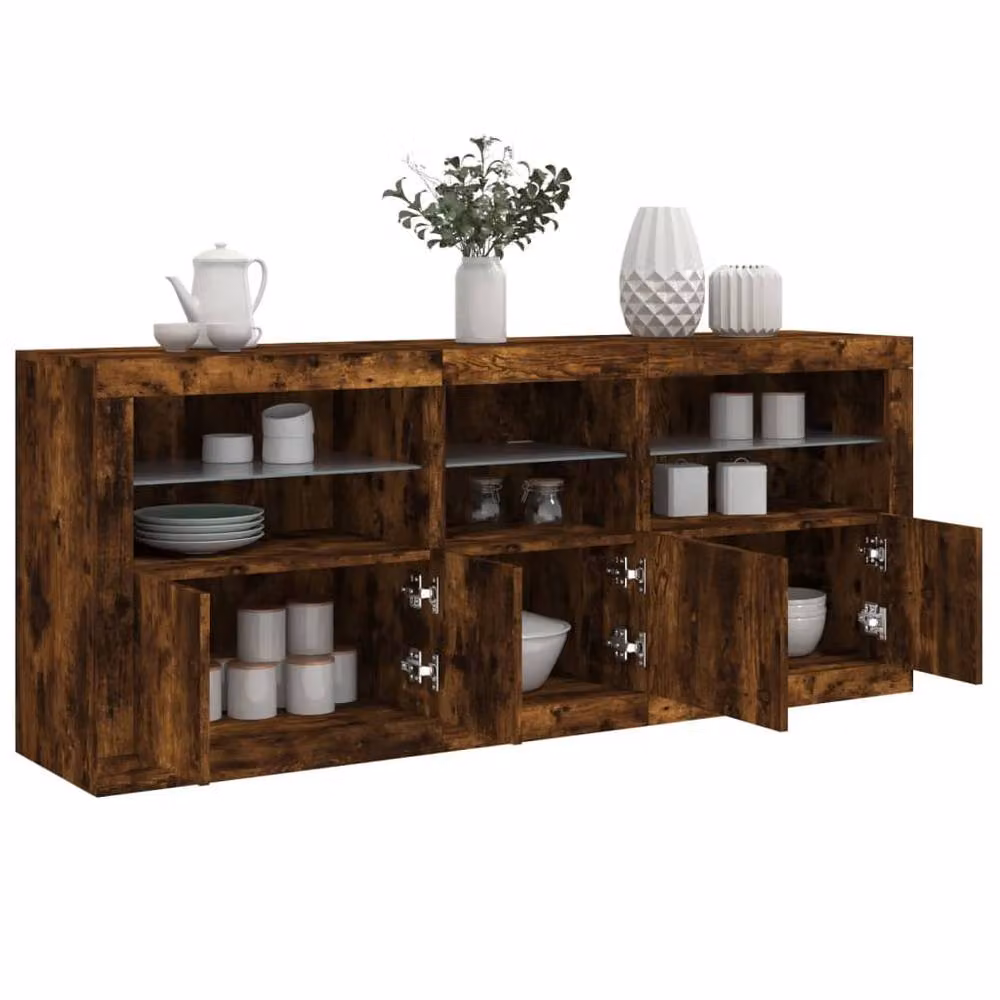 Berkfield Home Modern Sideboard with Integrated LED Lights in Smoked Oak Brown, W: 162 cm, D: 37 cm, H: 67 cm – 2