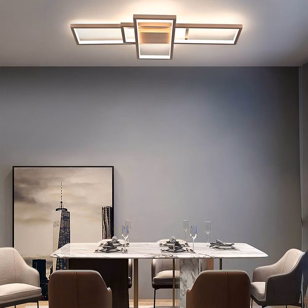 NIVOR 75W LED Ceiling Light, Modern White and Gold Rectangular Flush Mount Lamp with 6000K Cool White Light – 4