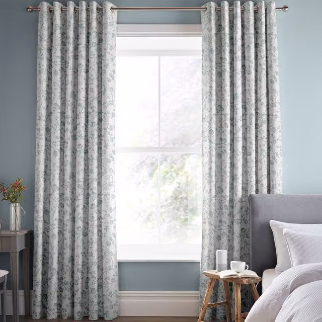Laura Ashley Aria Made To Measure Blackout Cotton Curtains in Duck Egg Blue