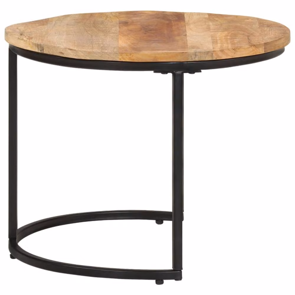 Berkfield Home Set of 3 Round Nesting Tables in Brown Rustic Mango Wood – 3