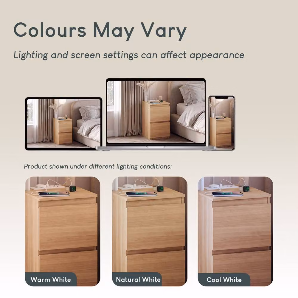 Vida Designs Denver 2 Drawer Bedside Chest with Power Outlet in Sand – 3