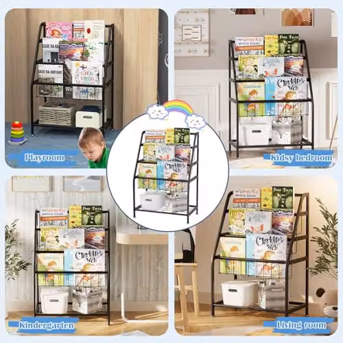 Huhote Kids Bookshelf and Toy Storage Organizer in Black – 4
