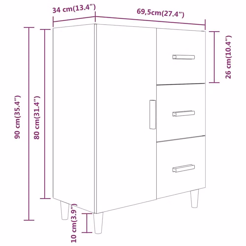 Berkfield Home Modern Sideboard in Concrete Grey, W/D/H: 69.5 x 34 x 90 cm – 3