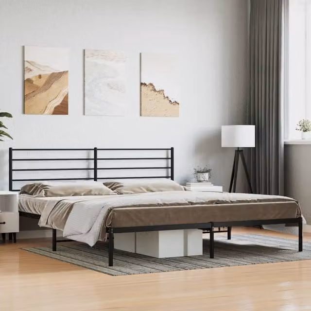 Berkfield Home Metal Bed Frame with Headboard in Black, 200 x 200 cm – 1