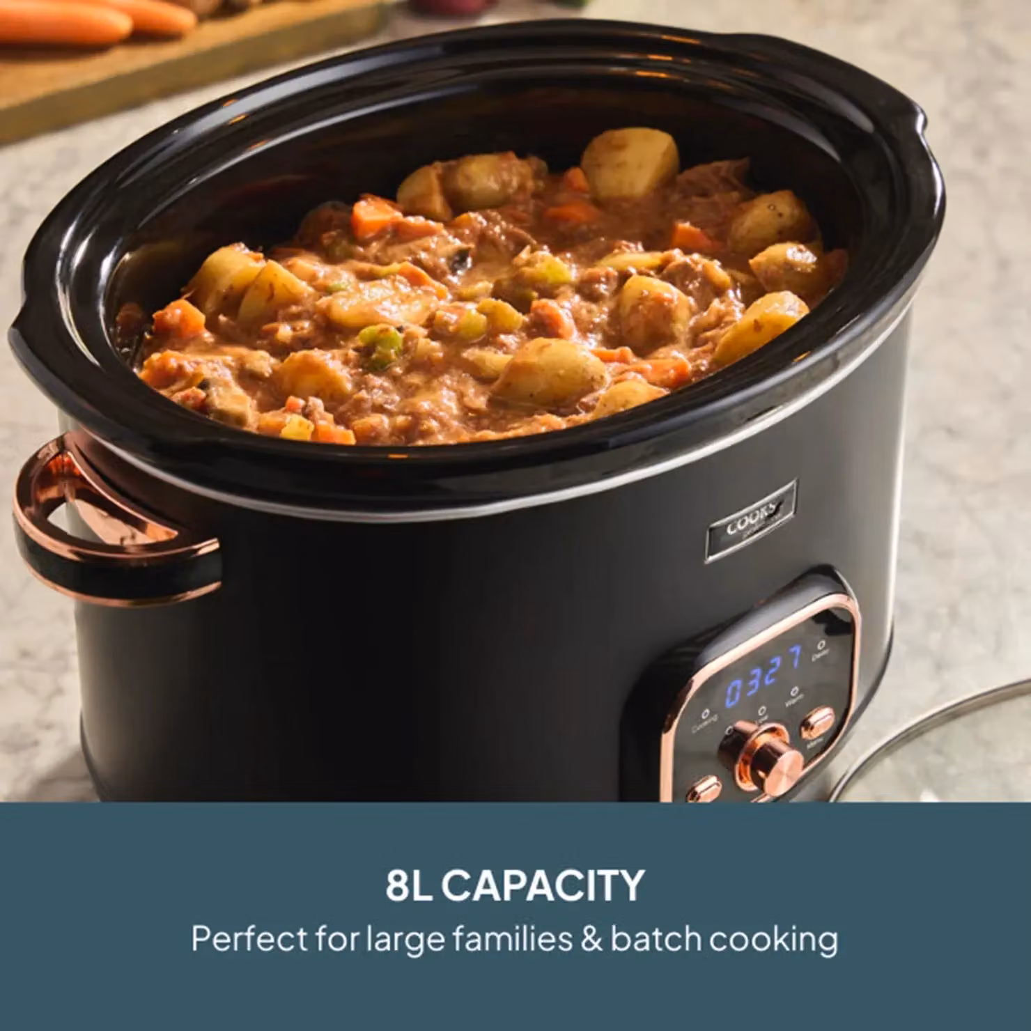 Cooks Professional 8L Digital Slow Cooker with Glass Lid and Removable Ceramic Bowl in Black and Gold – 2