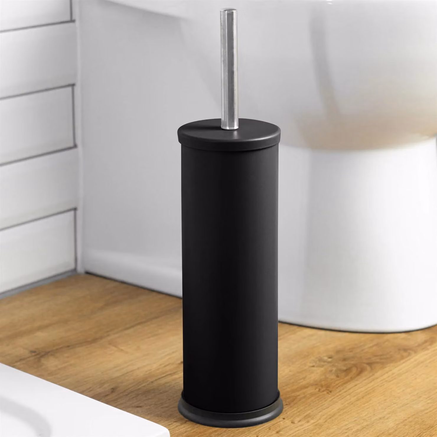 Harbour Housewares Matte Black Stainless Steel Toilet Brush and Holder Set with Non-Slip Base – 6