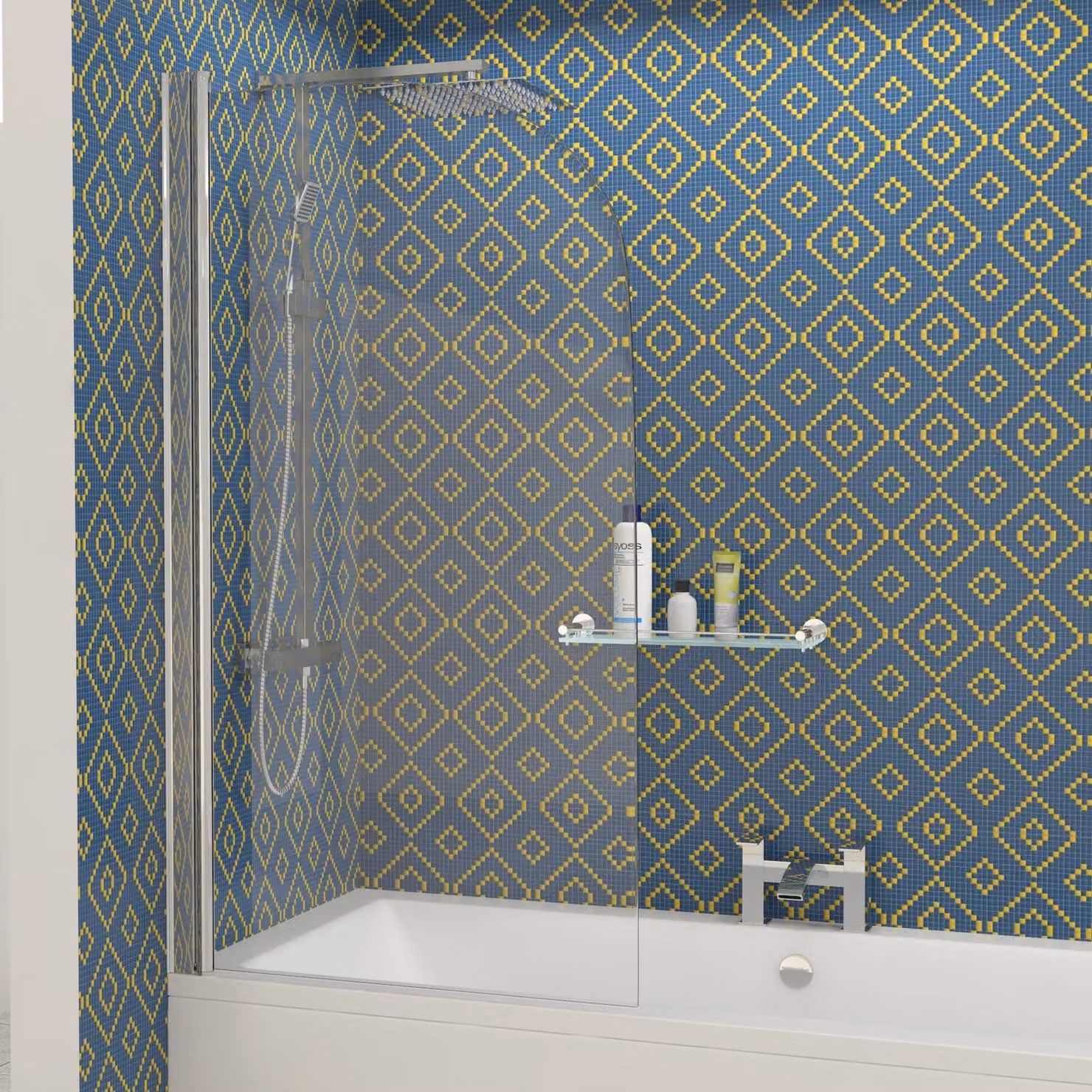 Kartell Transparent Rectangular Hinged Glass Bath Screen, H 140 cm x W 78 cm x D 6 cm