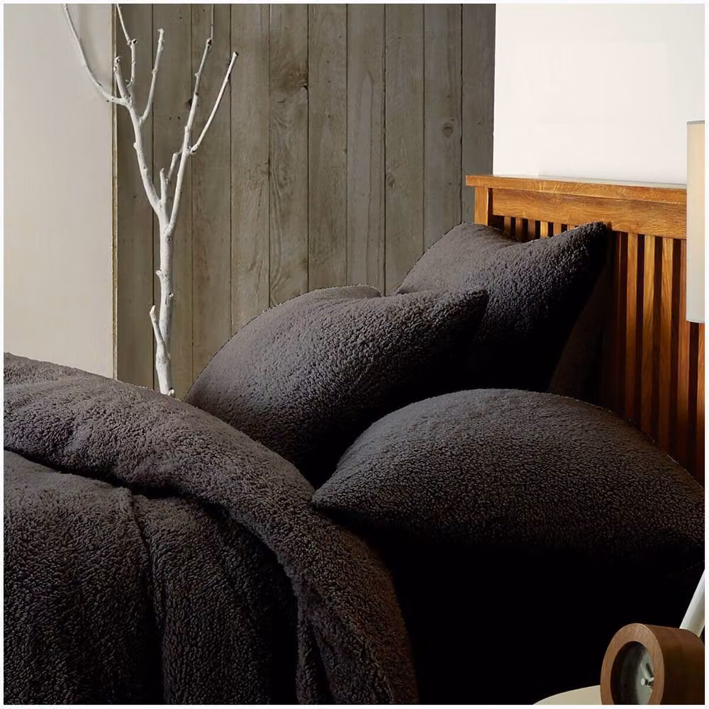 Smart Living Luxury Teddy Fleece Plain Duvet Cover and Pillowcase Set in Black, W: 180 cm, L: 200 cm – 2