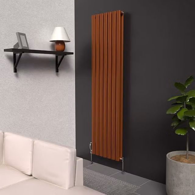 Lux Heat Oval Coloured Vertical Steel Radiator in Bronze and Orange, H: 160 cm, W: 42 cm