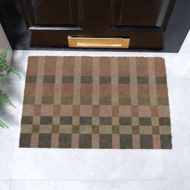 Artsy Mats Pink and Blue Checked Coir Doormat in Brown, W/D: 60 x 40 cm – 1