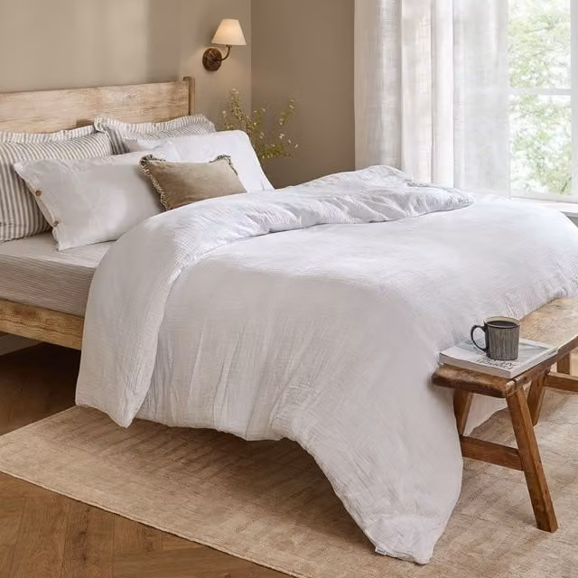 Yard Lark White Cotton Muslin Duvet Cover, 200 x 200 cm