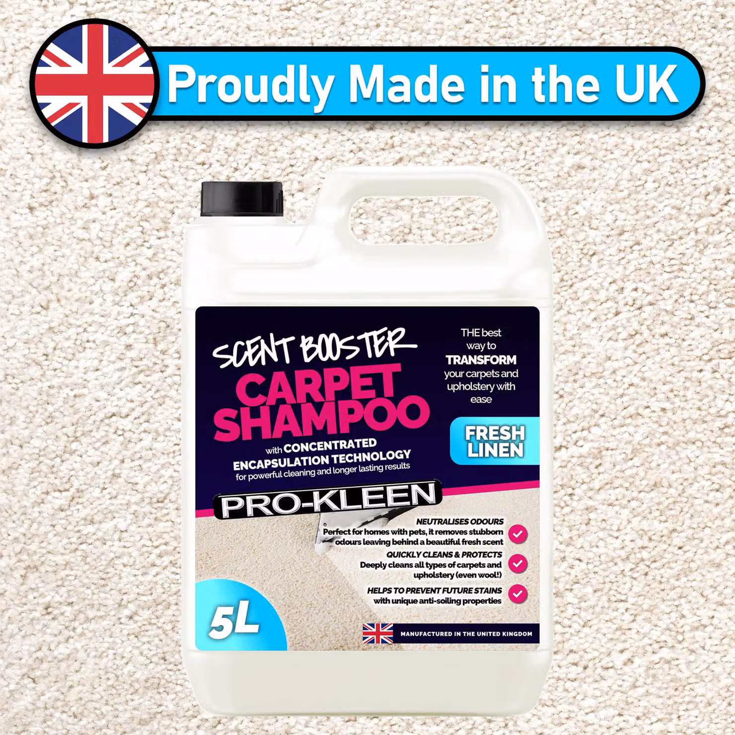 ProKleen Carpet Shampoo Scent Booster with Encapsulated Technology, Fresh Linen, 5 l – 5