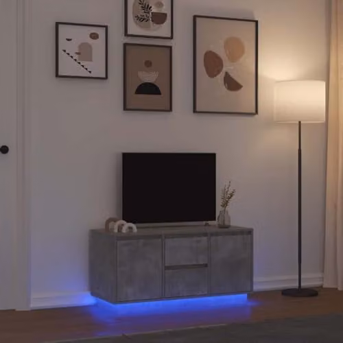 vidaXL Modern Oak TV Cabinet with Integrated LED Lights in Brown and Grey, W: 100 cm, D: 41 cm, H: 50 cm