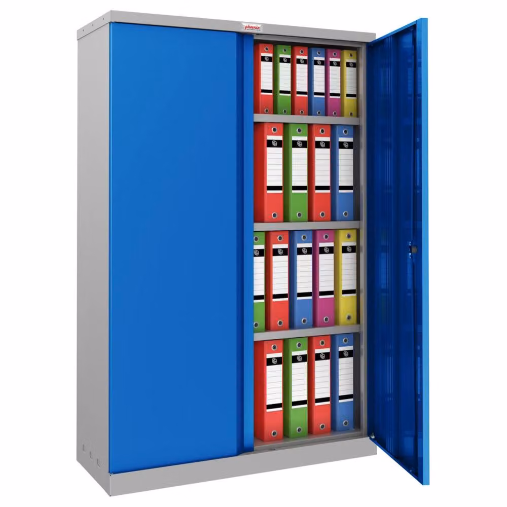 Phoenix Safe Company SCL1491GBK Steel Storage Cupboard in Grey and Blue with Key Lock, H 140 cm x W 100 cm x D 30 cm – 2