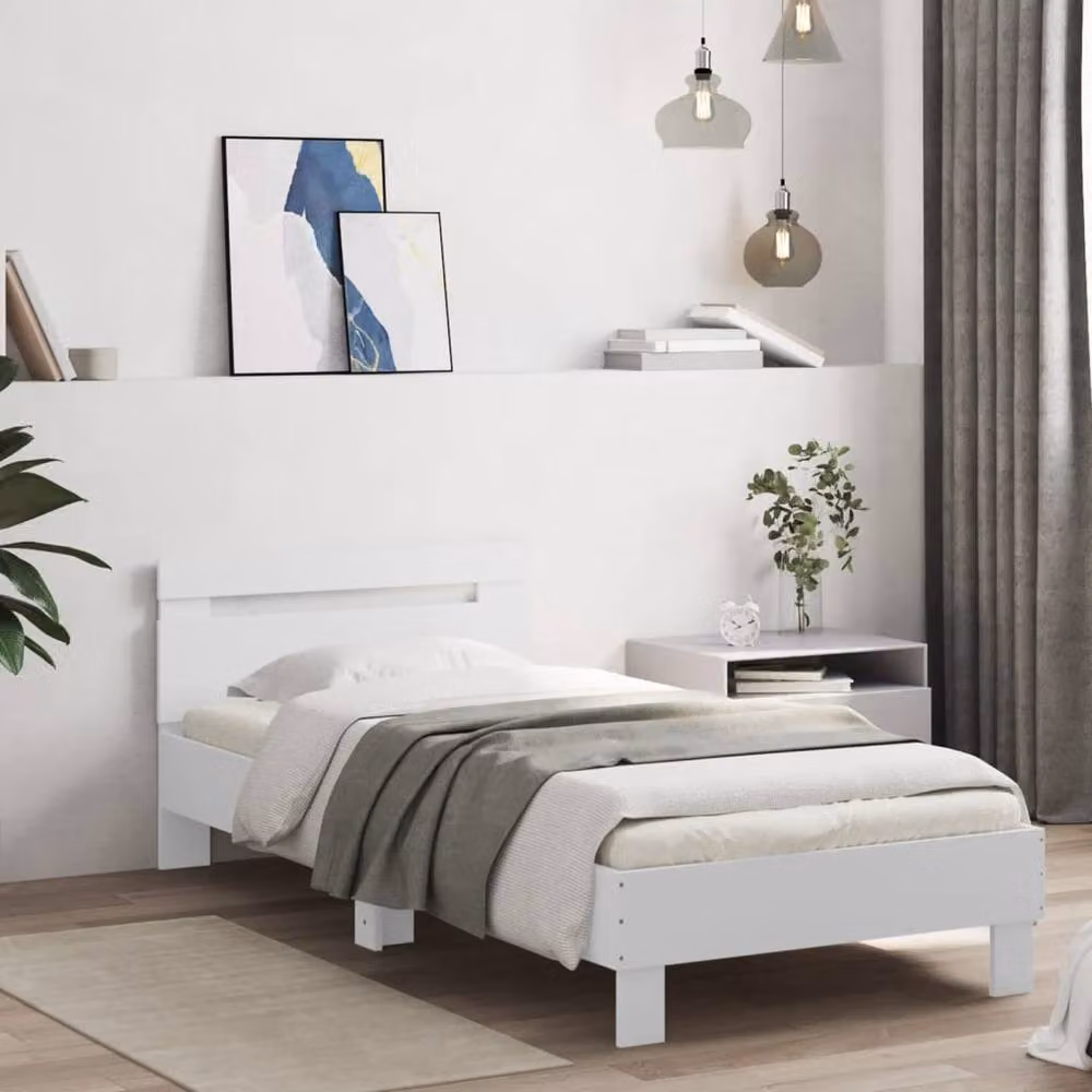 Berkfield Home Single Bed Frame with Headboard, LED Under-Bed Lighting and USB Charging Port, White, W/D/H: 90 x 190 cm – 2