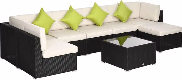 Outsunny 8 Piece L-Shape Rattan Garden Furniture Set with Cushions and Ottoman in Black – 9