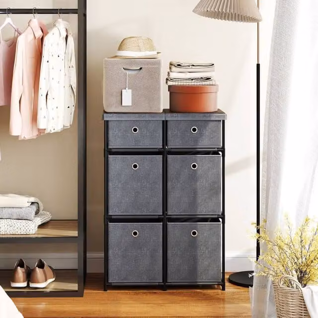 Costway 6-Drawer Metal Frame Chest of Drawers Storage Organiser Unit in Grey