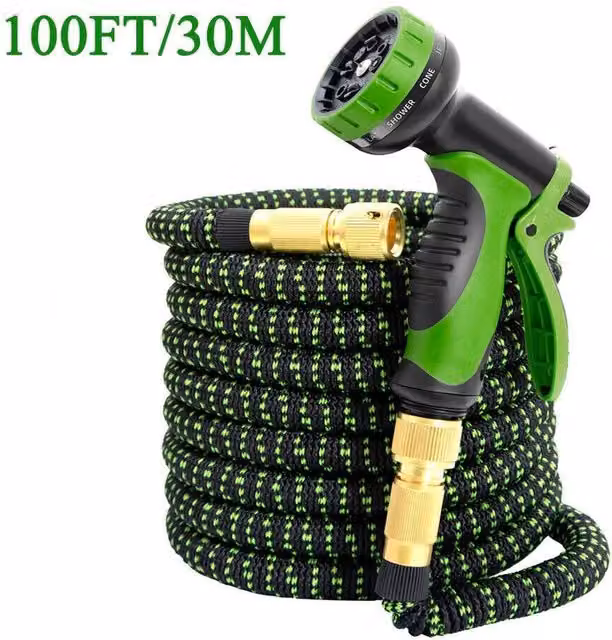 NESTLUNE Heavy Duty Expandable Flexible Garden Hose in Green, 100ft – 1