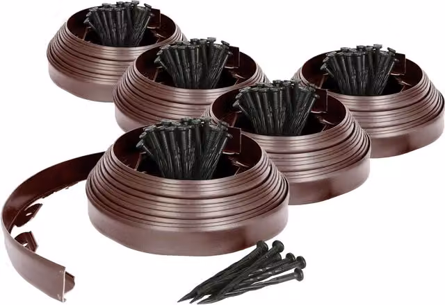 Harbour Housewares Brown Flexible Plastic Lawn Edging Path Grass Border with Plastic Pegs, 50m – 1
