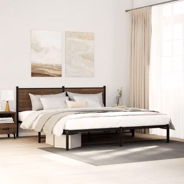 Berkfield Home Metal Bed Frame in Brown Oak, W/D/H: 180 x 200 cm, Super King – 1