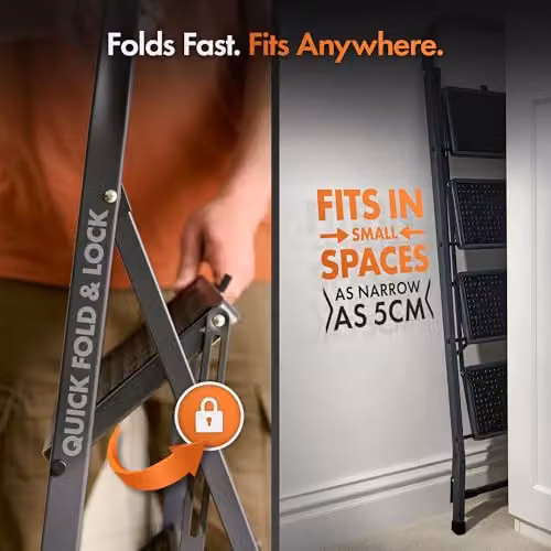 VonHaus 4 Step Foldable Steel Ladder in Silver and Grey with Anti Slip Rubber Feet and 150kg Capacity – 5