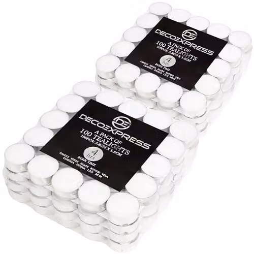 Deco Express Unscented White Tealight Candles, 4 Hour Burn Time, Pack of 200