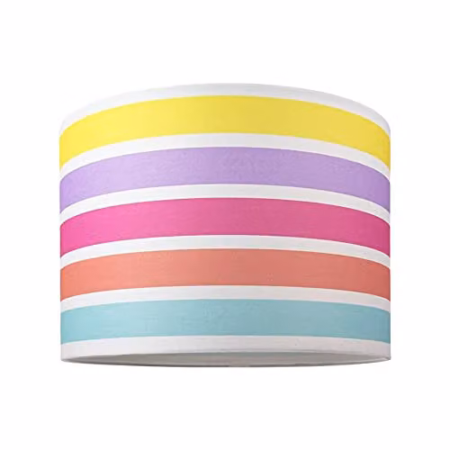 Happy Homewares Multicolour Rainbow Stripe Cotton Fabric Drum Lamp Shade, Cylinder Style with Reducer Ring – 1