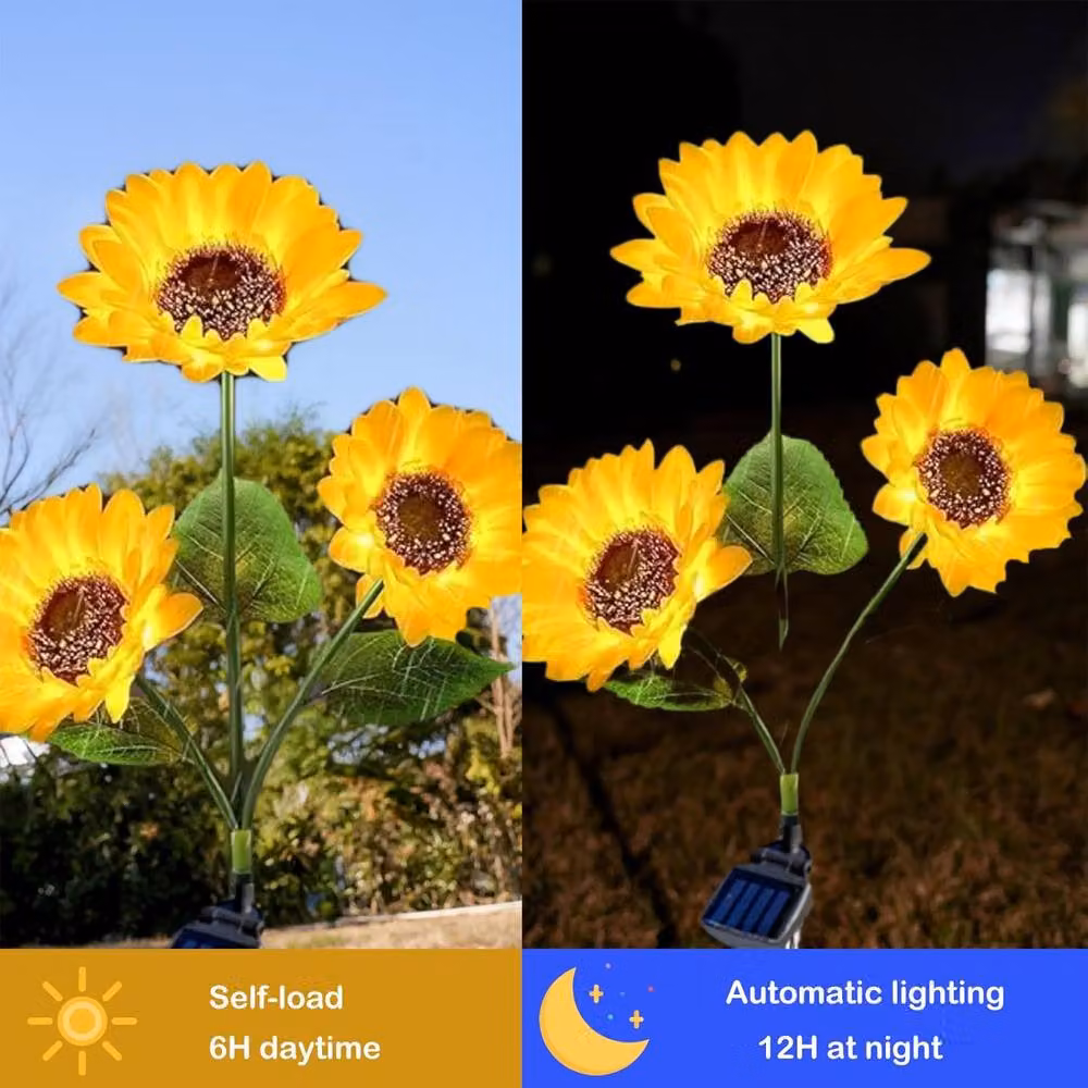 Garwarm Upgraded Solar Sunflower LED Lights in Yellow for Garden, Yard and Pathway Decoration – 3