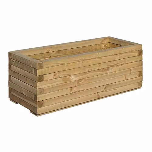 Rowlinsons Rectangular Wood Patio Planter Tub, Brown, W: 94.5 cm, D: 40 cm, H: 37 cm